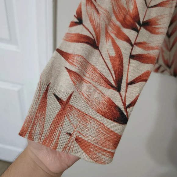 ANN TAYLOR Factory Leaf Print Button Front Cardigan, 100 Cotton, XL - Picture 6 of 11